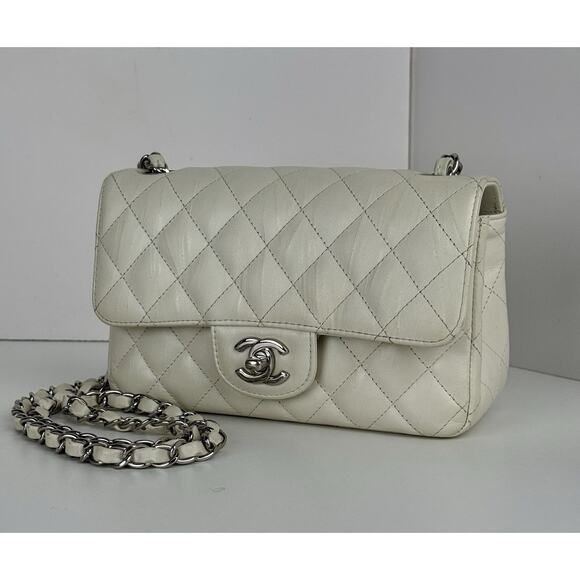 CHANEL Mini Shoulder Bag Single Flap White Leather - Picture 1 of 16